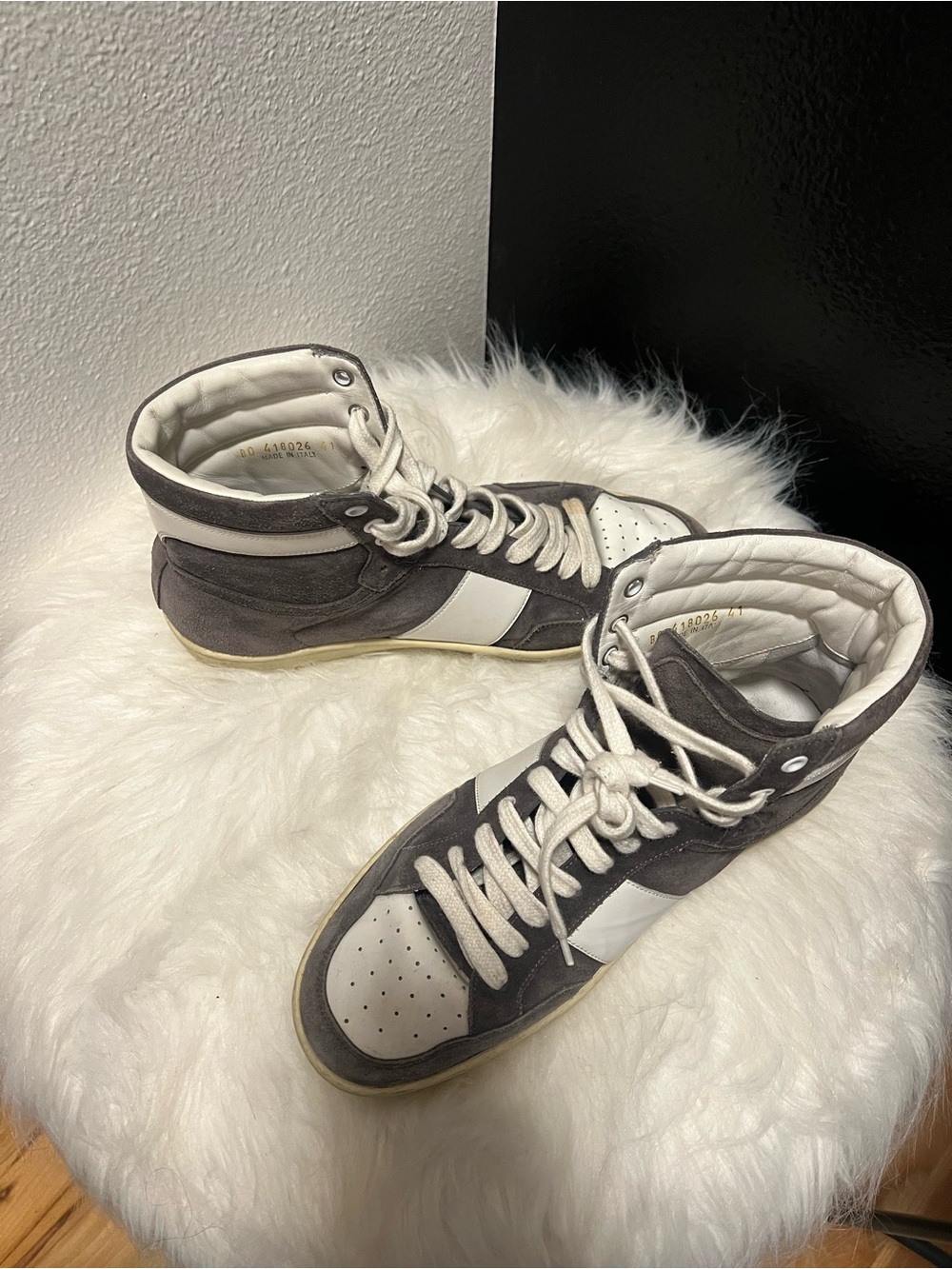 Saint Laurent High-Top Sneakers in Gray and White size 41
